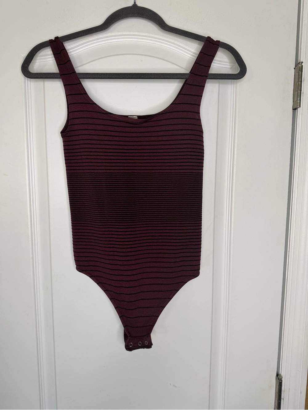 Victoria's Secret Y2K Burgundy and Black Striped One-Piece Thong Bodysuit. Sz M